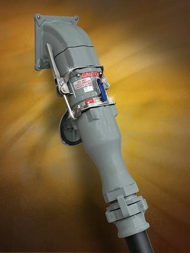 The Meltric DR400 High Amperage plug and receptacle has an easy closing mechanism to provide a convenient leverage point for engaging the plug to the receptacle with minimal exertion by the user.