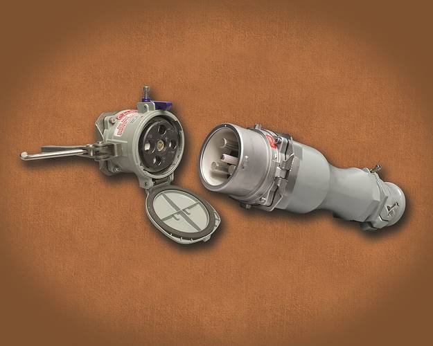 The Meltric DR400 High Amperage plug and receptacle has exclusive performance features, including solid silver-nickel contacts that provide excellent corrosion resistance, butt-style contact technology that maintains optimal contact pressure and superior conductivity and a unique safety shutter that shields users from accidental access to live parts.