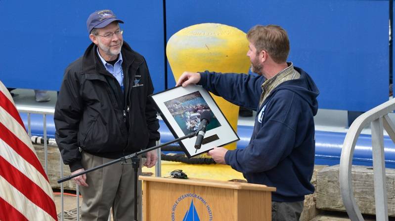 “Neil would love this,” Carol Armstrong said of her husband, “because Neil was Navy. That’s where he started and that’s where his heart was.” (Photo by Tom Kleindinst, WHOI)