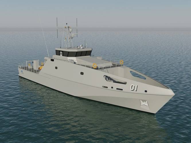 Nineteen 39.5 meter steel hull Pacific Patrol Boats will be constructed by Austal for 12 Pacific Island nations, for delivery from 2018 through to 2023. (Image: Austal)