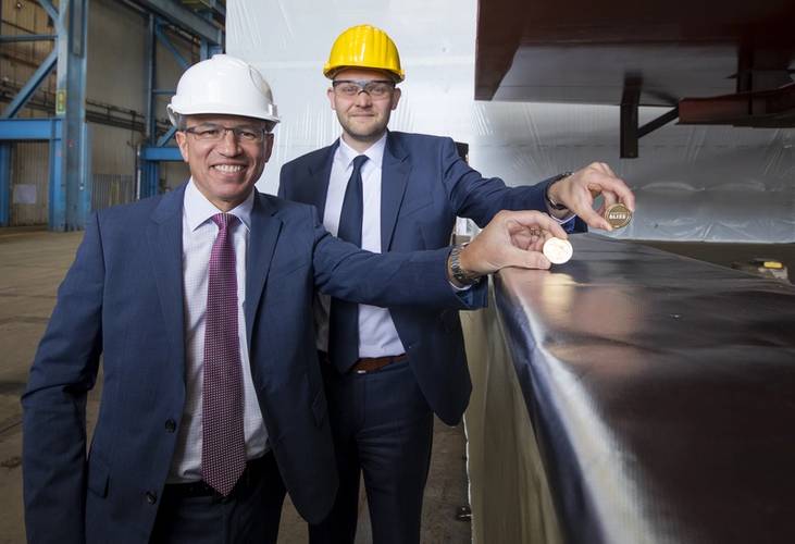 Norwegian Cruise Line president and CEO Andy Stuart and MEYER WERFT managing partner Tim Meyer at the keel laying for Norwegian Bliss. (Photo: NCL