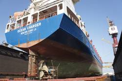 Ocean Charger in dock at ASRY this Jan for emergency stern seal repairs.