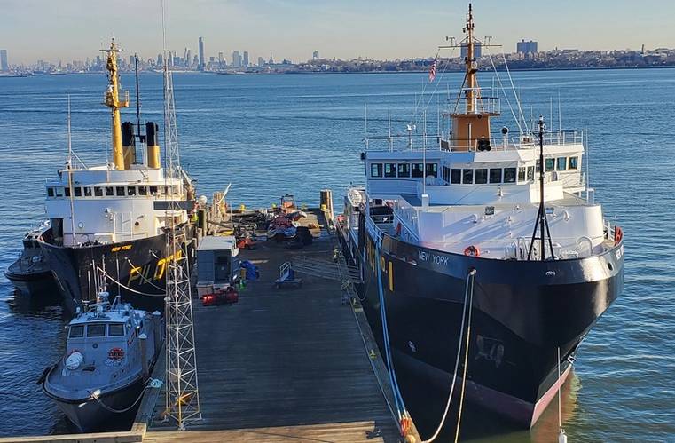 On February 3, the new P/B New York sailed to its new home, the Sandy Hook Pilot base in Staten Island, NY, situated alongside its predecessor, the old P/B New York. Photo courtesy Sandy Hook Pilots