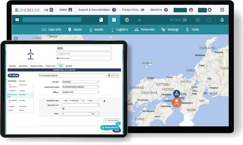 Shoreline Wind’s simulation solutions help developers compare project layouts and optimize their transportation, installation and O&M strategies.
Source Shoreline Wind