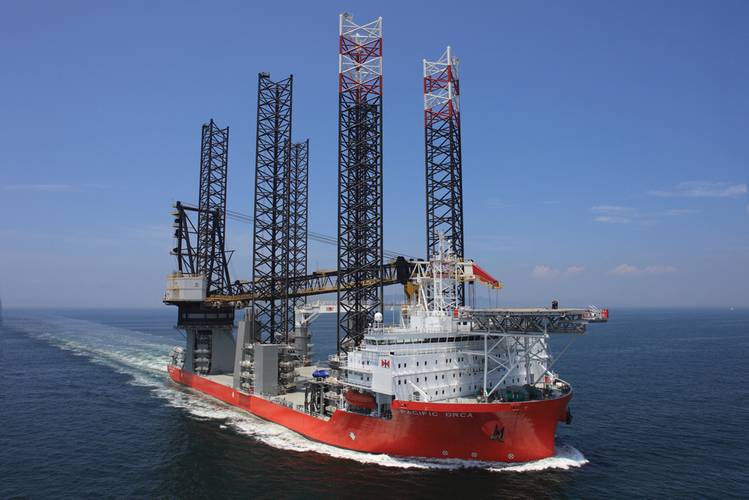 Pacific Orca, built by Samsung Heavy Industries, is the world’s largest wind-farm installation vessel.