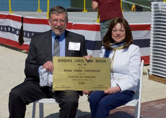 Peter A. Minwegen, Jr. christened the barge Louisiana with his wife and ATB namesake Barbara Carol Ann Stiles (Photo: Fincantieri Marine Group)