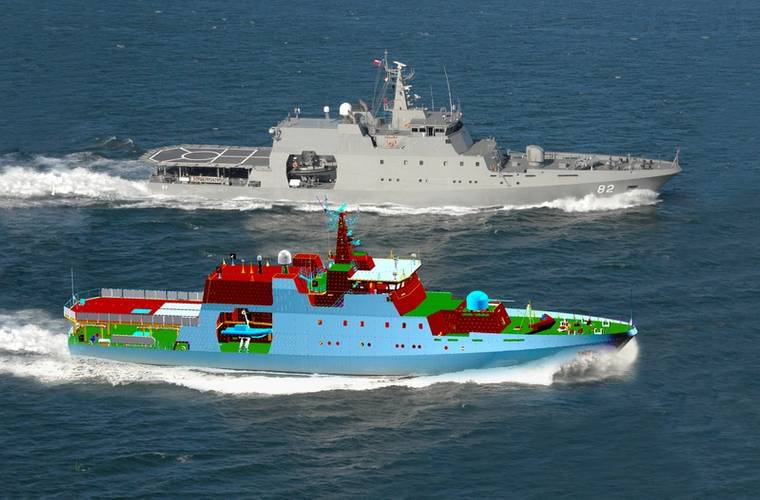 Photomontage of a patrol vessel and its FORAN 3D model