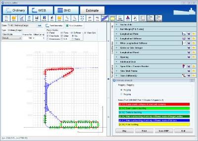 Prescriptive rule calculation software: Initial design function/ ultimate strength evaluation results (Photo: ClassNK)