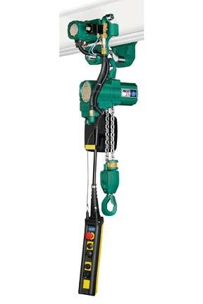 The JDN Profi 2 TI hoist shown in a motorised trolley (2-ton lift capacity).