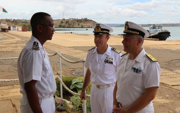 Rear Admiral Rando and Captain Virdis with Rear Admiral Herinirina Rakotoarison (Photo: EU NAVFOR)