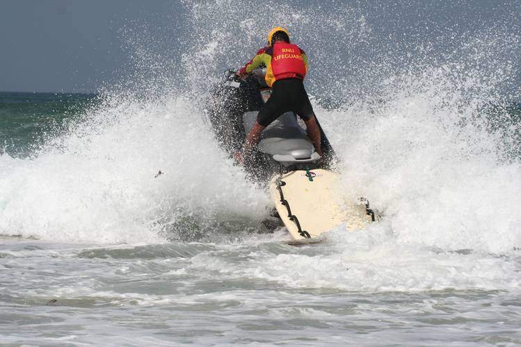 UK RNLI Rescue Water Craft in surf 