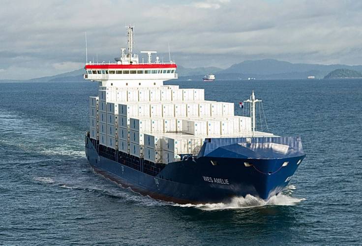  The retrofit of Wes Amelie (1,036 TEU) for the use with natural gas, will be the worldwide first conversion of a container vessel from heavy fuel to natural gas. (Image: Wessels GmbH)  