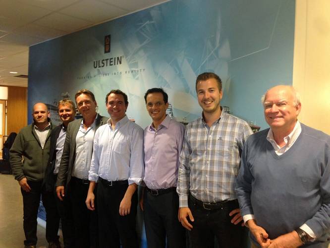 From left: Alexandre Fernandes, Engineering Manager, Aliança; Trond Gundersby, Contract Manager, Ulstein; Lars Ståle Skoge, Sales and Marketing Manager, Ulstein; Luis Padilha, Technical Manager, CBO; Marcelo Jorge Martins, Director, Aliança; Kim Lillebø, Sales Manager Brazil, Ulstein; and Alfredo Naslausky, Director, CBO. (Photo: ULSTEIN)
