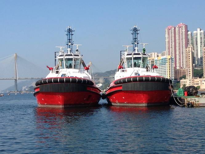 RT Endeavour and RT Discovery in Hong Kong awaiting deployment to Western Australia