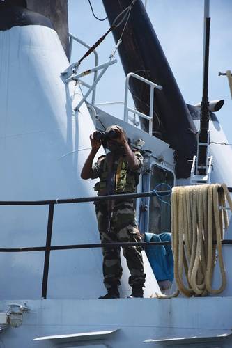 Sailor on watch on Malagasy naval Patrol Ship.