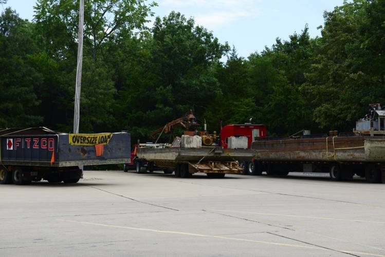 Salvage equipment that will be used to remove Stretch Duck 7 begins to arrive at the staging area at Table Rock Lake near Branson, Missouri, July 22, 2018. The Coast Guard will oversee salvage operations, tentatively scheduled to begin July 23, 2018. (U.S. Coast Guard photo by Lora Ratliff)