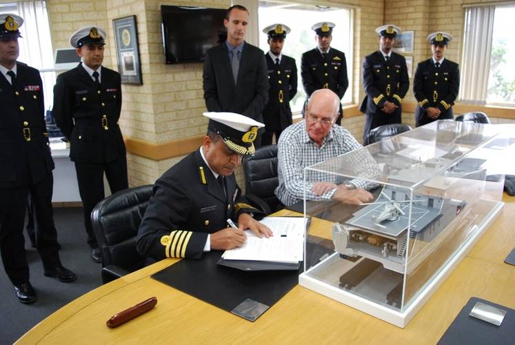 Signing of the Interim Acceptance Certificate for the 72m High Speed Support Vessel (HSSV) RNOV AL MUBSHIR (S11). (Photo: Austal)