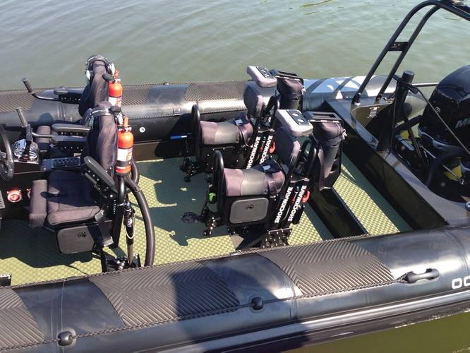 SKYDEX Boat Decking on RHIB with shock mitigation seating