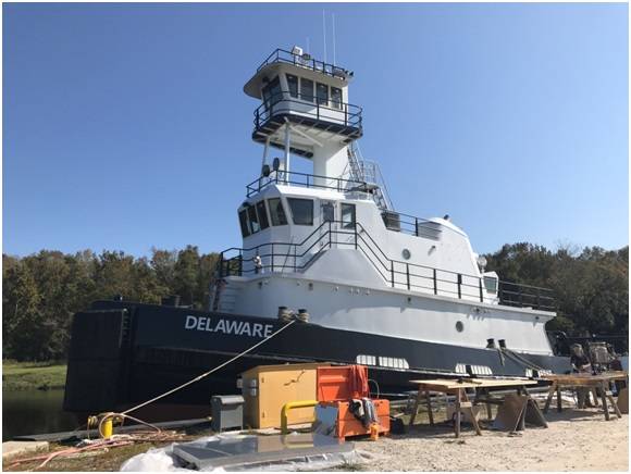 St. Johns Ship Building ensures watertight pipe penetrations in decks and bulkheads by using the Roxtec SPM seal. When building the tug Delaware, it also used the seal as vibration hanger in the compartments. (Photo: Roxtec)