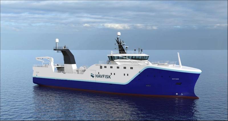 Stern trawler for HAVFISK- Overall length 80 m  Breadth approx. 17 m  Stern trawler Photo Vard