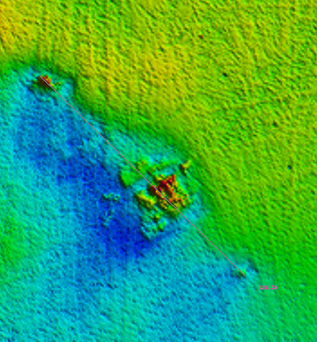 Surveyers onboard NOAA Ship Thomas Jefferson produced this multibeam sonar image of the Walker wreck. (Credit: NOAA)