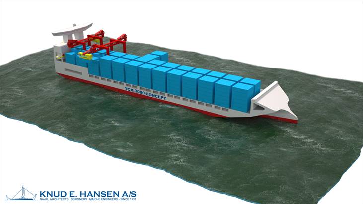 TCX-3000 Concept Fast Trimeran-Type Feeder Vessel (Image: KNUD E. HANSEN)