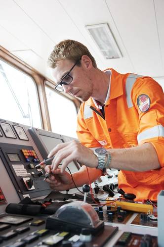 Technician of Radio Holland, part of Imtech Marine providing maintenance on board