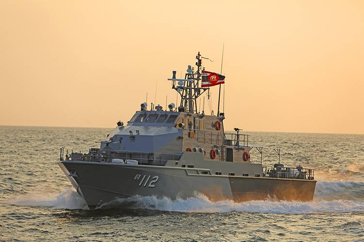 The 36-meter Royal Thai Navy patrol boat in the sunset.