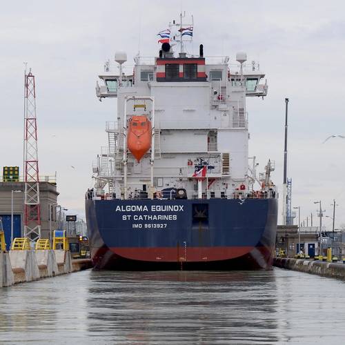 The Algoma Equinox, a new vessel owned by Algoma Central Corporation, sails through the St. Lawrence Seaway in 2014. (Photographer: Thies Bognor)
