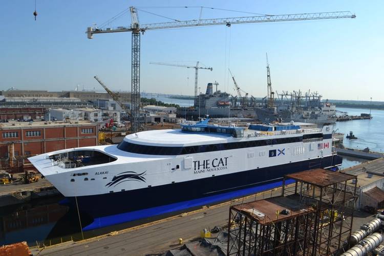 The Cat as she was about to exit drydock following an extensive refit (Photo: Bay Ferries Limited)