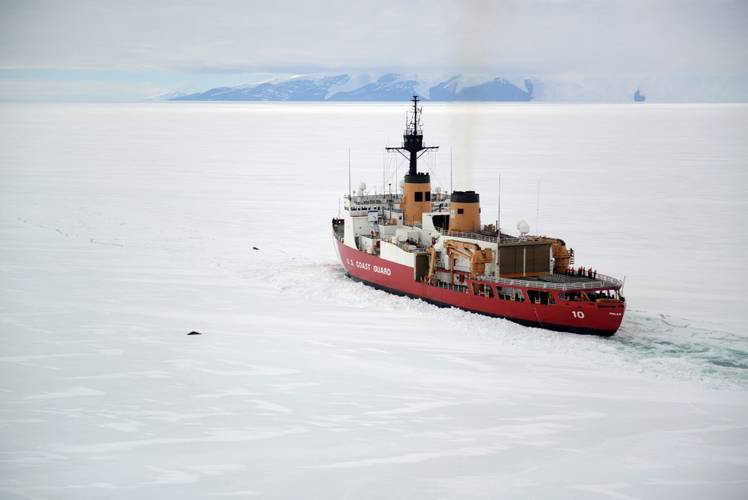 The crew of the Coast Guard Cutter Polar Star operates near two seals off the shore of Antarctica, Jan. 16, 2017. U.S. Coast Guard photo by Chief Petty Officer David Mosley