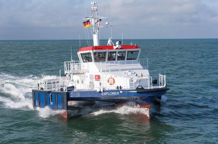 (‘The Explorer’ is a SWASH (Small Waterplane Area Single Hull) pilot boat with a hybrid drive system from Siemens. (Courtesy: Abeking & Rasmussen AG)
