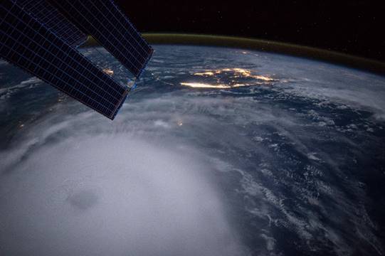 The eye of Hurricane Joaquin is visible in the lower left corner of this image taken from the International Space Station October 2, 2015. (Photo: NASA)