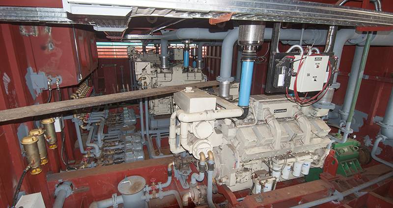 The four engines in the shallow draft boat have good ventilation as much of their bulk is above the waterline. (Haig-Brown photo courtesy of Cummins Marine)