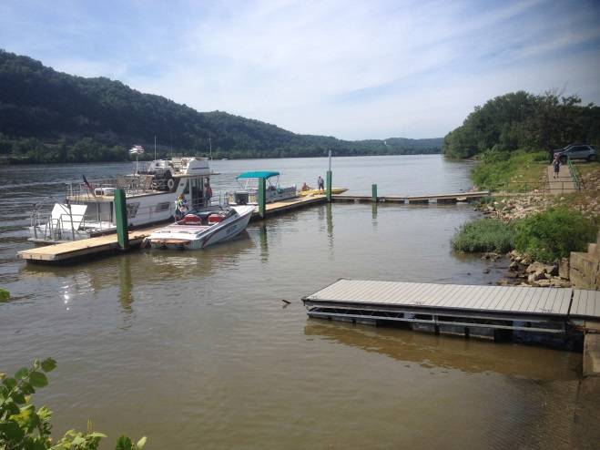 The gray section of dock shown in the lower right hand corner was donated to the city of Wellsburg a few years ago to provide boaters utilizing the launch ramp easier access to launching their watercraft without having to walk all the way over to the city dock. (Photo courtesy of Merco Marine)