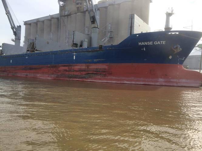 The Hanse Gate loading grain at The Andersons at the Port of Toledo in June 2015. Photo supplied by the Port of Toledo.