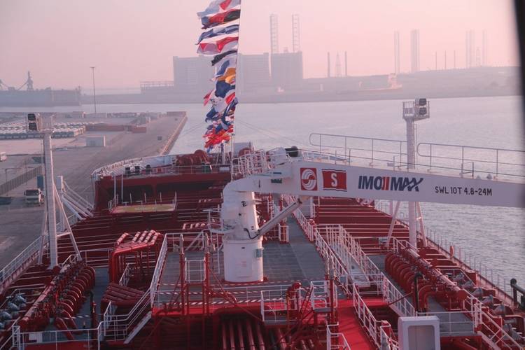 The IMOIIMAX Stena Imagination with colourful flags and dressed for naming. (Photo: Silverbullet)