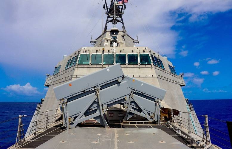The Littoral Combat Ship has been made more lethal with the addition of the Naval Strike Mis-sile, seen here installed on USS Charleston (LCS 18).   (U.S. Navy photo by Ensign James French)