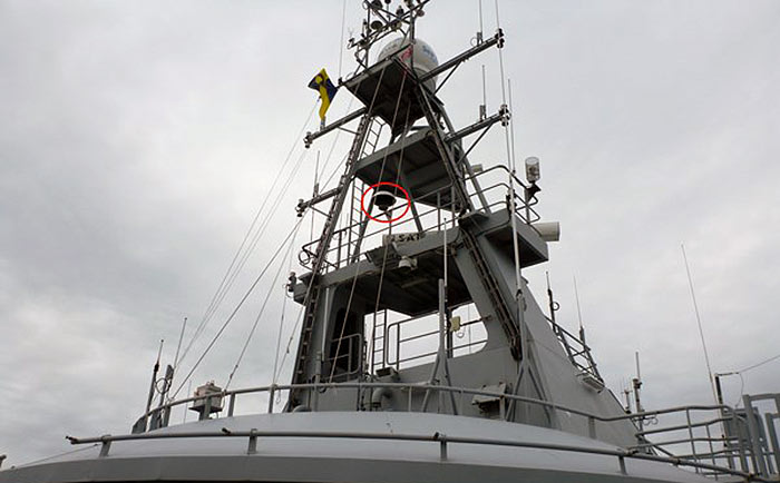 The MBR antennae (in the red circle) is shown here on board the KV Bergen. (Photo: Norwegian Coastal Administration)