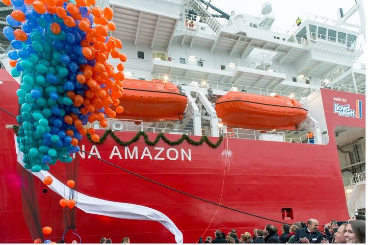 The moment the Ceona Amazon was christened