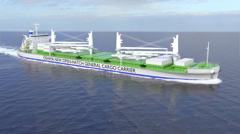 The new Oshima design could be used for a wide range of trades, carrying project cargoes and packaged goods, ranging from lumber, wood pulp and coils, to ingots and other bulk cargoes. (Image: DNV GL)