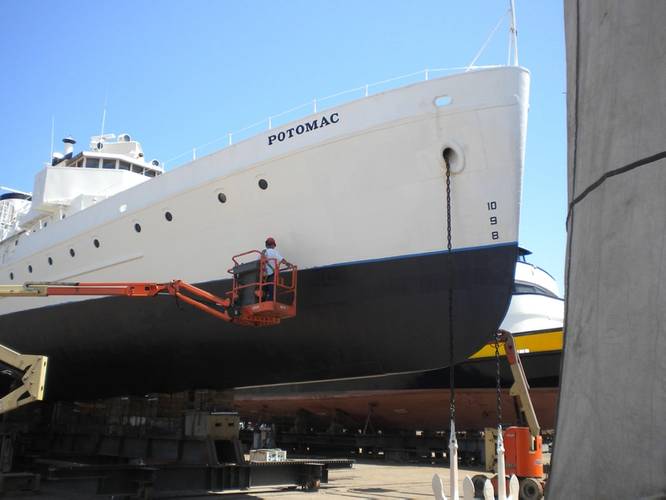 The presidential yacht, Potomac, recently underwent maintenance drydocking at Bay Ship and Yacht in Alameda, Calif. (Photo: Business Wire)