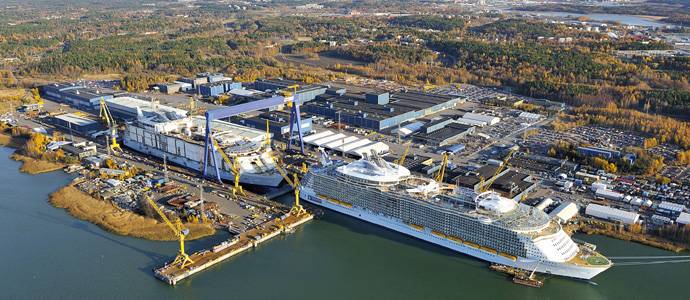 The shipyard in Turku, which builds post-Panama class cruise vessels, is one of the biggest and most modern in Europe with a land area of 144 ha and a new building dock measuring 365 x 80 meters. (Photo: STX Finland)