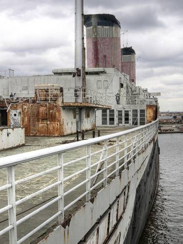 The SS United States' mighty funnels as seen from her after decks. (Credit: SS United States Conservancy)