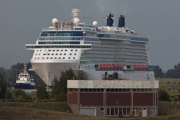 There are few maritime sites as spectacular as seeing a newly built cruise ship, in this case Celebrity Reflection, make the journey from the Meyer Shipyard, Papenburg up the river Ems to the North Sea.