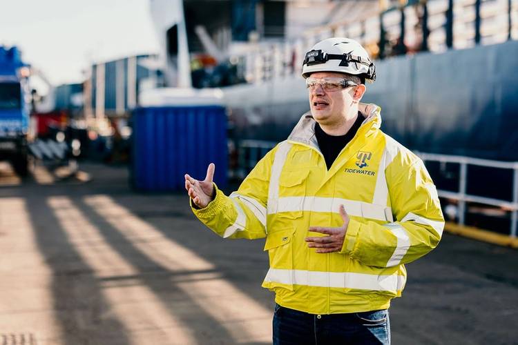 Tidewater’s Assistant Operations Superintendent Chris Tundogan at the dry-docking of the PSV Highland Prestige at Dales Marine Services in Aberdeen. Photos: UniSea/J Dyer Photography