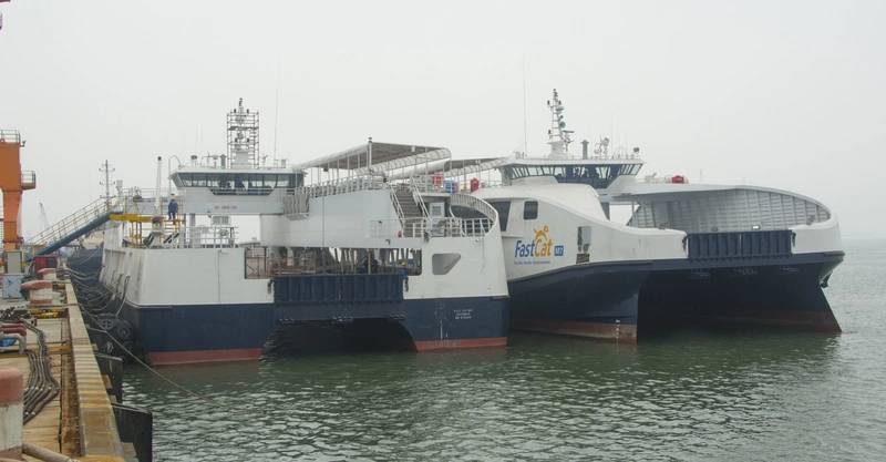 Two of the Philippine ferries alongside at the fitting-out dock.