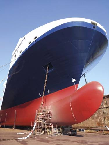 In July the underwater hull of the roro vessel Magnolia Seaways was coated with Ecospeed. (Photo: Subsea Industries)