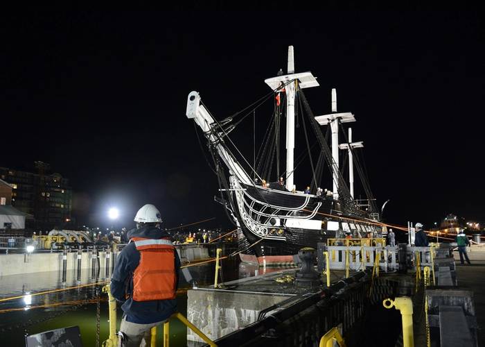 USS Constitution enters Dry Dock 1 in Charlestown Navy Yard. (U.S. Navy photo by Mass Communication Specialist 3rd Class Victoria Kinney/Released)