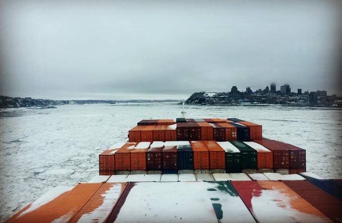 The Valencia Express (2,298 TEU) on its way to Quebec. (Photo: Pascal Rheaume)